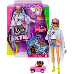 Mattel Extra Doll 5 In Long-Fringe Denim Jacket With Pet Puppy For Kids 3 Years Old Και Up GRN29 887961908497