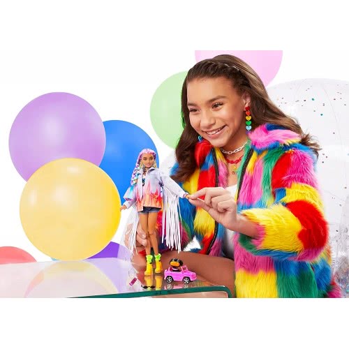 Mattel Extra Doll 5 In Long-Fringe Denim Jacket With Pet Puppy GRN29 887961908497