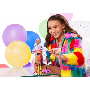 Mattel Extra Doll 5 In Long-Fringe Denim Jacket With Pet Puppy GRN29 887961908497