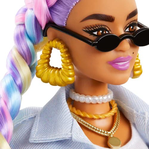 Mattel Extra Doll 5 In Long-Fringe Denim Jacket With Pet Puppy GRN29 887961908497
