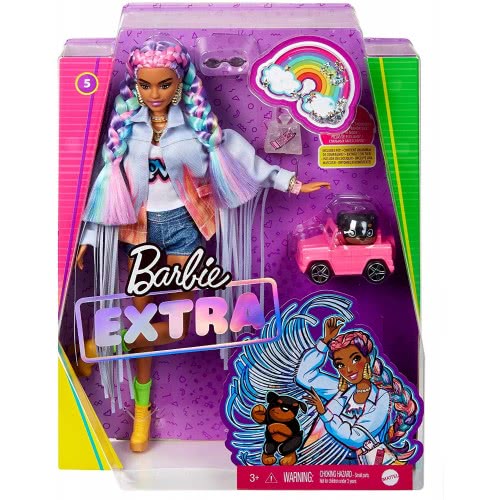 Mattel Extra Doll 5 In Long-Fringe Denim Jacket With Pet Puppy GRN29 887961908497