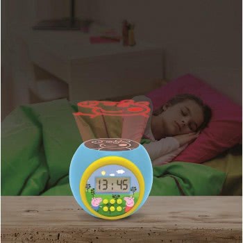 Lexibook Projector Clock Peppa Pig With Snooze Alarm Function, Night Light With Timer, Lcd Screen, Battery Operated, Blue/Yellow
