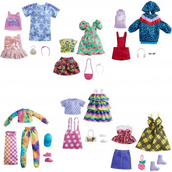 Mattel Fashions 2-Pack Clothing Set, 2 Outfits For  Doll Include Animal-Print Hoodie Dress, Graphic Top, Red Overalls GWC32 / GR