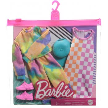 Mattel Fashions 2-Pack Clothing Set, 2 Outfits For  Doll Include Tie-Dye Joggers Και Sweatshirt, Checked Dress, Blue Cap And Pin