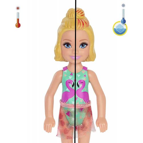 Mattel Barbie Chelsea Color Reveal Doll, Sand Sun Assortment, With Revealing Effect With 1 Surprise Doll And 6 Other Surprises, 