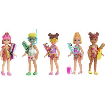 Mattel Barbie Chelsea Color Reveal Doll, Sand Sun Assortment, With Revealing Effect With 1 Surprise Doll And 6 Other Surprises, 