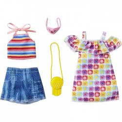 Mattel Fashions 2-Pack Clothing Set, 2 Outfits For  Doll Summery Off-The-Shoulder Print Dress GWF04 / GRC91 887961901412