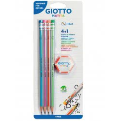 Giotto Σετ 4 Μολύβια Matita HB Με Δώρο Γόμα 000233500 8000825002502