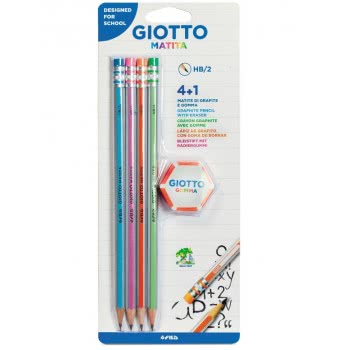 Giotto Σετ 4 Μολύβια Matita HB Με Δώρο Γόμα 000233500 8000825002502