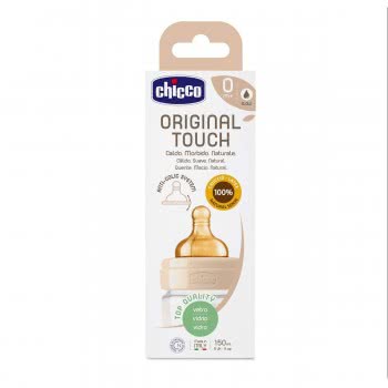 Chicco Original Touch Μπιμπερόν Γυάλινο 150Ml Αργή Ροή Θηλή Από Καουτσούκ 0M+ A51-27710-30 8058664121830