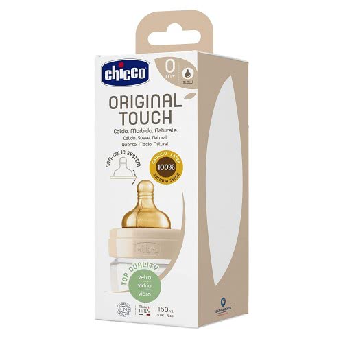 Chicco Original Touch 150Ml Slow Rubber Flow Beige Glass A51-27710-30 8058664121830