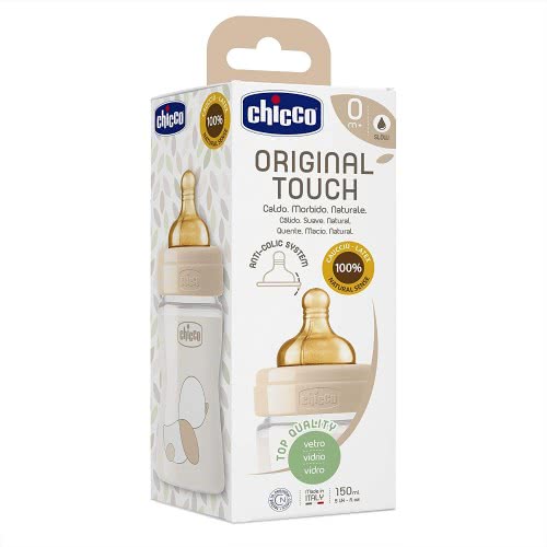 Chicco Original Touch Μπιμπερόν Γυάλινο 150Ml Αργή Ροή Θηλή Από Καουτσούκ 0M+ A51-27710-30 8058664121830