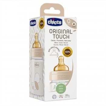 Chicco Original Touch 150Ml Slow Rubber Flow Beige Glass A51-27710-30 8058664121830