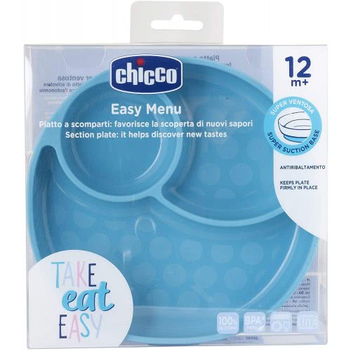 Chicco Plate With Suction Cup For Baby And Children, Silicone Plate In Compartments With 3 Areas, Soft And Durable F05-10216-20 