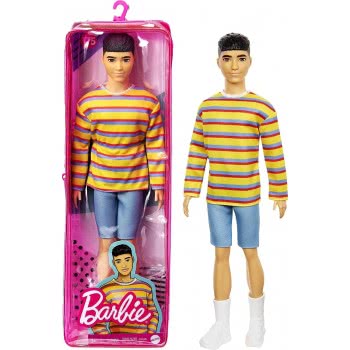 Mattel Ken Fashionistas Doll 175 With Sculpted Brunette Hair Wearing A Long-Sleeve Colorful Striped Shirt DWK44 / GRB91 88796190