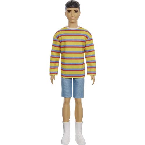 Mattel Ken Fashionistas Doll 175 With Sculpted Brunette Hair Wearing A Long-Sleeve Colorful Striped Shirt DWK44 / GRB91 88796190