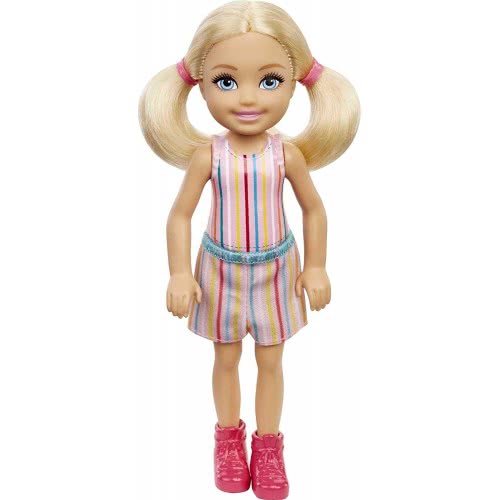 Mattel Barbie Chelsea Doll (6-Inch Blonde) Wearing Skirt With Striped Print And Pink Boots DWJ33 / GXT38 887961961942