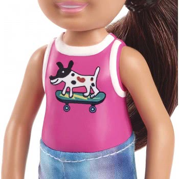 Mattel Barbie Chelsea Doll (6-Inch Brunette) Wearing Sparkly Skirt, Molded Unicorn Top Και Green Shoes, Gift For 3 To 7 Year Old