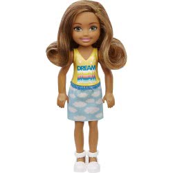 Mattel Barbie Chelsea Doll (6-Inch Brunette) Wearing Skirt With Cloud Print And White Shoes DWJ33 / GXT36 887961961973