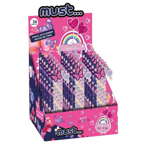 Diakakis imports Pencil With Must Butterfly Eraser - Magic Rainbow 2 Patterns 000584275 5205698512995