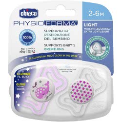 Chicco Πιπίλα Physio Light Σιλικόνη Για Τη Νύχτα 2-6 Μηνών 2 Τεμάχια C10-71031-41 8058664097081