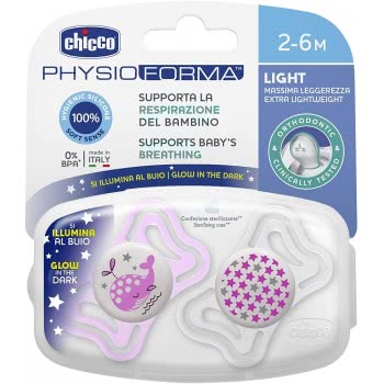 Chicco Πιπίλα Physio Light Σιλικόνη Για Τη Νύχτα 2-6 Μηνών 2 Τεμάχια C10-71031-41 8058664097081
