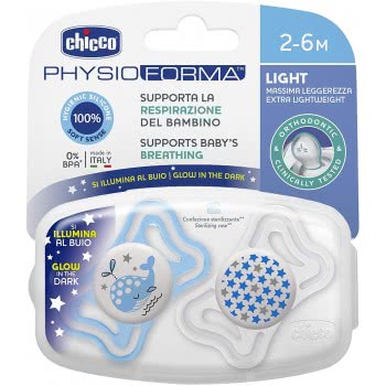 Chicco Πιπίλα Physio Light Σιλικόνη Για Τη Νύχτα 2-6 Μηνών 2 Τεμάχια C10-71031-41 8058664097081