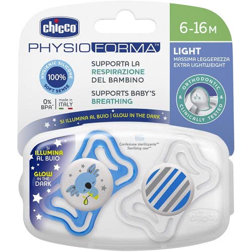 Chicco Physio Light Pacifier For Night 6-16 Months 2 Pieces C20-71033-41 8058664097258