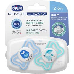 Chicco Πιπίλα Physio Light Σιλικόνη Σιελ 2-6 Μηνών 2 Τεμάχια C10-71031-21 8058664097074