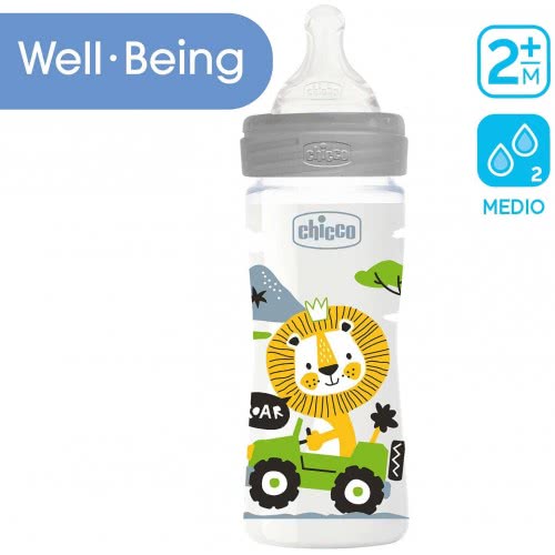 Chicco Baby Wellness Middle Flow Plastic With Silicone Teat, 250 Ml, 120 G A60-28623-30 8058664129485