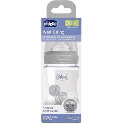 Chicco Baby Wellness Flow Glass Flow, Silicone Teat, 150 Ml, 90 G A50-28711-30 8058664129928