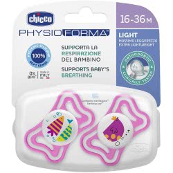 Chicco Physio Light Silicone Pacifier Pink 16-36 Months 2 Pieces C20-71035-11 8058664097265