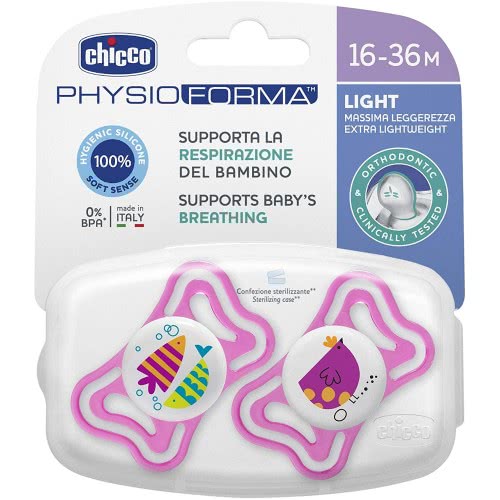 Chicco Πιπίλα Physio Light  Σιλικόνης Ρόζ 16-36 Μηνών 2 Τεμάχια C20-71035-11 8058664097265