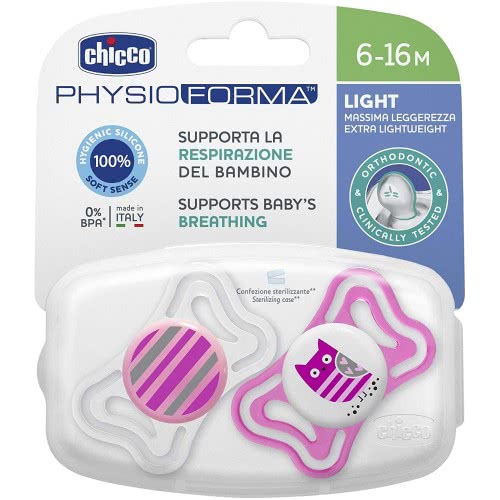 Chicco Physio Light Silicone Pacifier Pink 6-16 Months 2 Pieces C20-71033-11 8058664097098