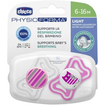 Chicco Physio Light Silicone Pacifier Pink 6-16 Months 2 Pieces C20-71033-11 8058664097098