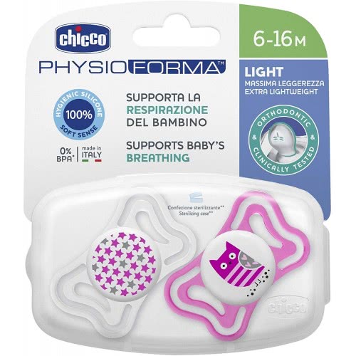 Chicco Πιπίλα Physio Light  Σιλικόνης Ρόζ 6-16 Μηνών 2 Τεμάχια C20-71033-11 8058664097098