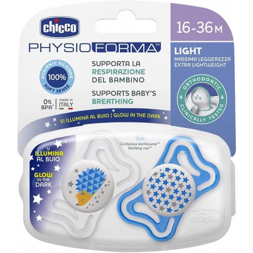 Chicco Physio Light Pacifier For Night 16-36 Months 2 Pieces C20-71035-41 8058664097289