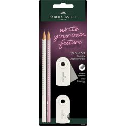 Faber-Castell Set 2 Pencils Sparkle White - Pink , Eraser And Sharpener 218481 4005401021810
