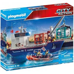 Playmobil City Action Cargo Ship With Boat, Floats, For Children Ages 4+ 70769 4008789707697