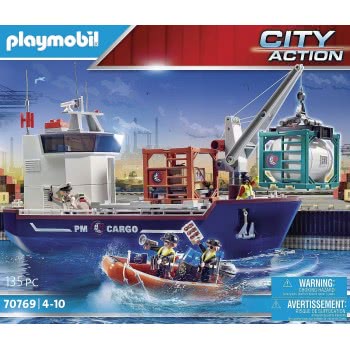 Playmobil City Action Cargo Ship With Boat, Floats, For Children Ages 4+ 70769 4008789707697