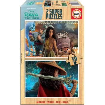 EDUCA Disney Stripe And The Last Dragon Puzzles Set Of 2 50 Pieces Eco-Friendly Wood - Ages 4+ - Ref, Multi-Colour 18879 8412668