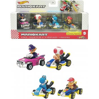 Mattel Hot Wheels Mario Kart Vehicle 4-Pack, Set Of 4 Fan-Favorite Characters Includes 1 Exclusive Model GWB36 / GXX98 887961965