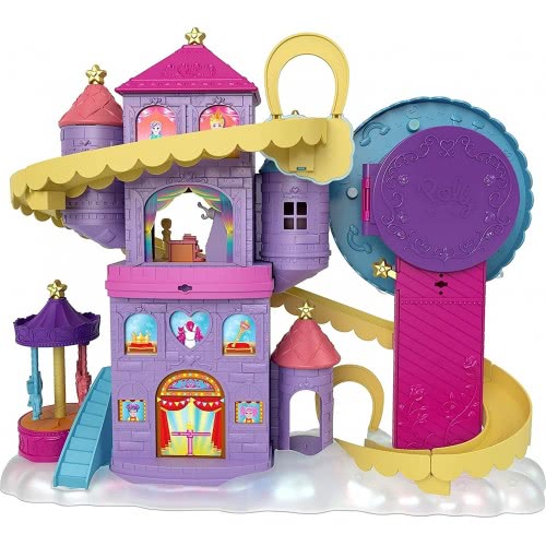 Mattel Polly Pocket Amusement Park Set, 3 Vehicles, 7 Playgrounds, 2 Dolls, Unicorns And 25 Accessories (30 Pieces In Set) GYK44