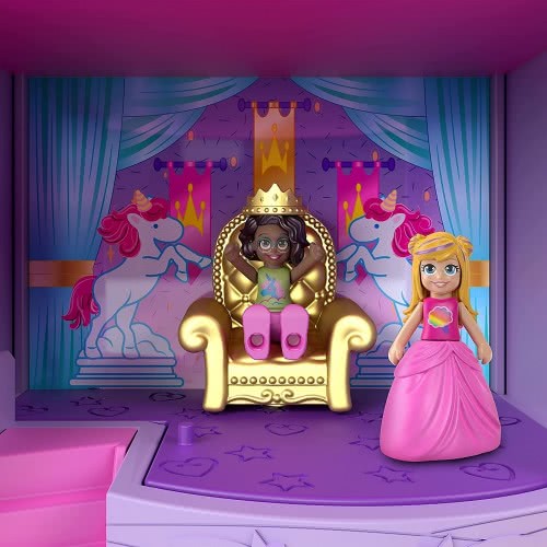 Mattel Polly Pocket Amusement Park Set, 3 Vehicles, 7 Playgrounds, 2 Dolls, Unicorns And 25 Accessories (30 Pieces In Set) GYK44