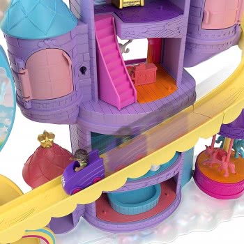 Mattel Polly Pocket Amusement Park Set, 3 Vehicles, 7 Playgrounds, 2 Dolls, Unicorns And 25 Accessories (30 Pieces In Set) GYK44