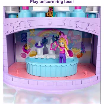Mattel Polly Pocket Amusement Park Set, 3 Vehicles, 7 Playgrounds, 2 Dolls, Unicorns And 25 Accessories (30 Pieces In Set) GYK44