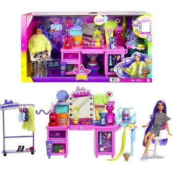 Mattel Barbie Doll And Playset Vanity With Exclusive Doll, Pet Puppy 45+ Pieces, Including Vanity, Clothes Shelf, Light M GYJ70 