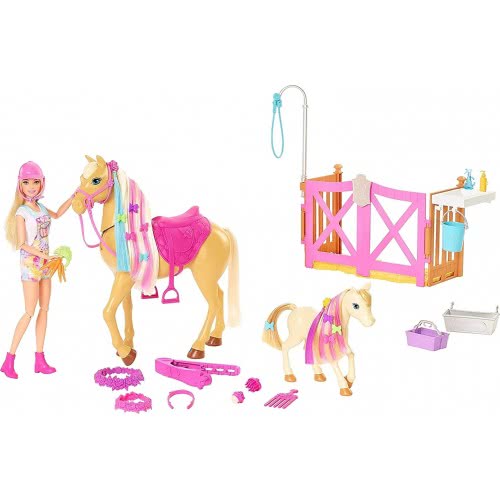 Mattel Groom N Cares Horses Playset With Doll (Blonde 11.5-In), 2 And 20+ Grooming Hairstyling Accessories, Gift For 3 To 7 GXV7
