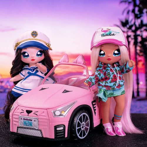 Giochi Preziosi Na Na Na Surprise Soft Plush Convertible - Pink, Kitty-Themed Doll Vehicle 572411EUC 035051572411