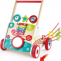 Hape My First Musical Walker Wooden Push Along Baby Walker Trainer With Music Box Και Activities E0383 6943478031104